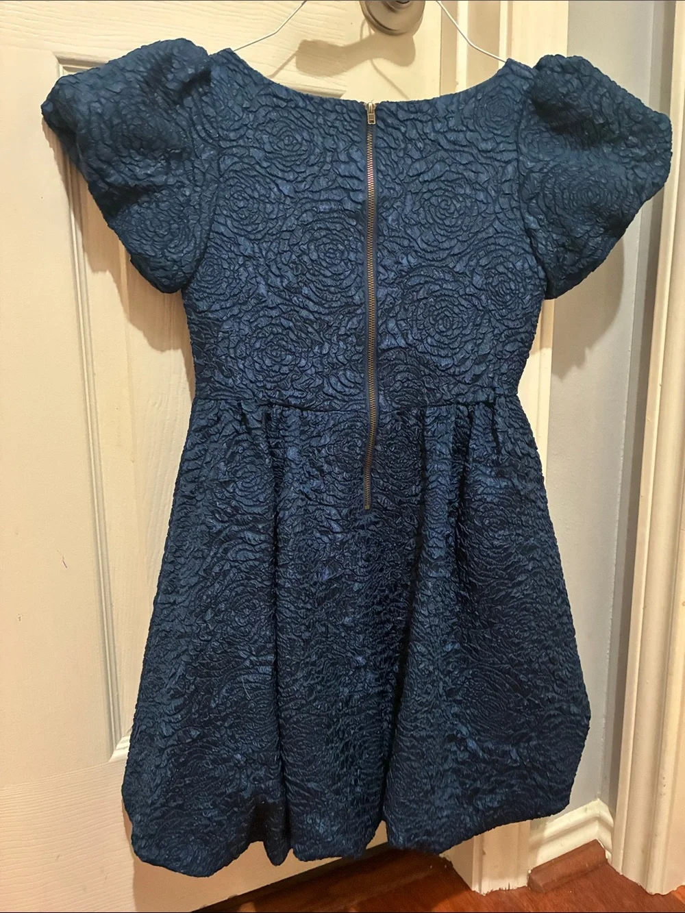 GB girls navy embossed puff-sleeve party dress